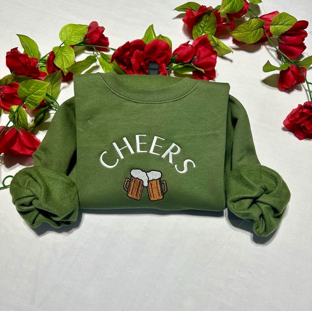 Cheers Embroidered Sweatshirt: Beer Lover's Cozy Crewneck